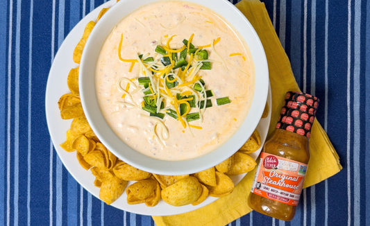 Creamy dip and chips with Elda's Kitchen Original Steakhouse bottle