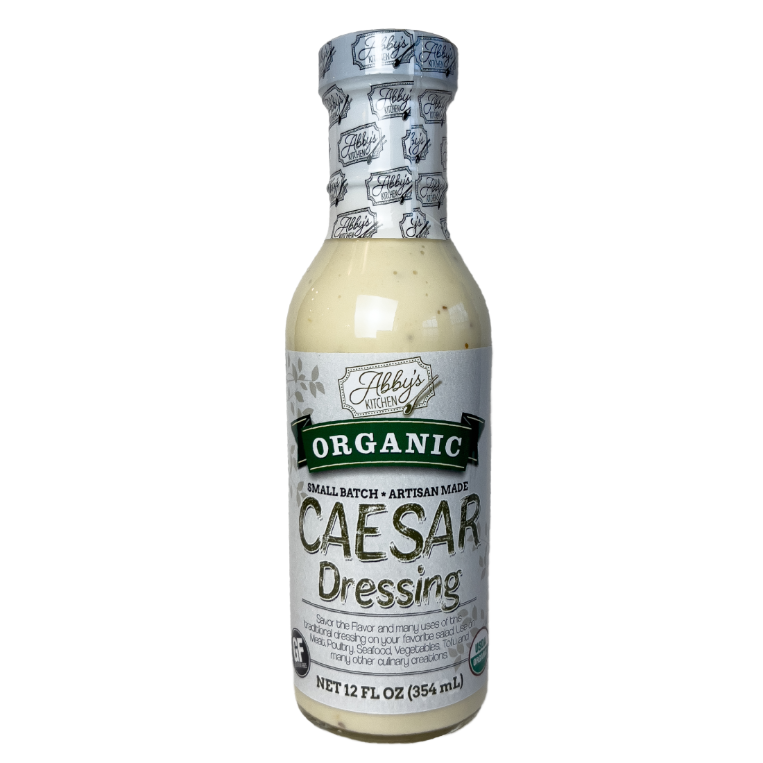 Product image: Abby's Kitchen Organic Caesar Dressing bottle.