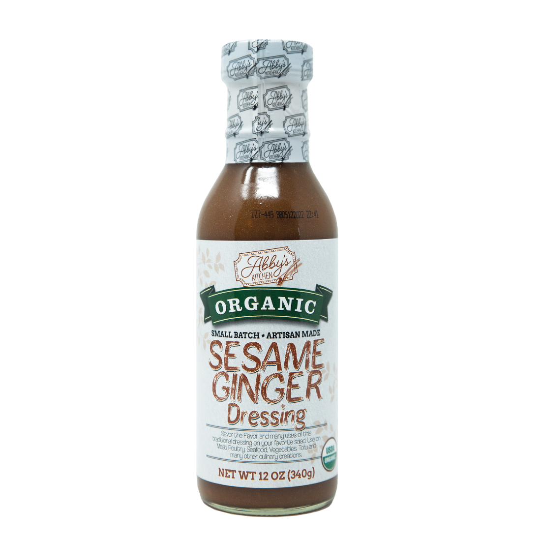 Product image: Abby's Kitchen Organic Sesame Ginger Dressing bottle.