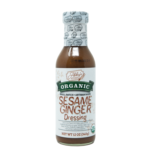 Product image: Abby's Kitchen Organic Sesame Ginger Dressing bottle.